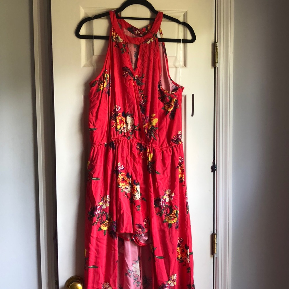 Pink Floral Romper with Overskirt